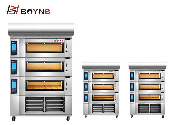 6 Plate Commercial Bakery Kitchen Equipment 3 Deck Oven LCD Intelligent Control